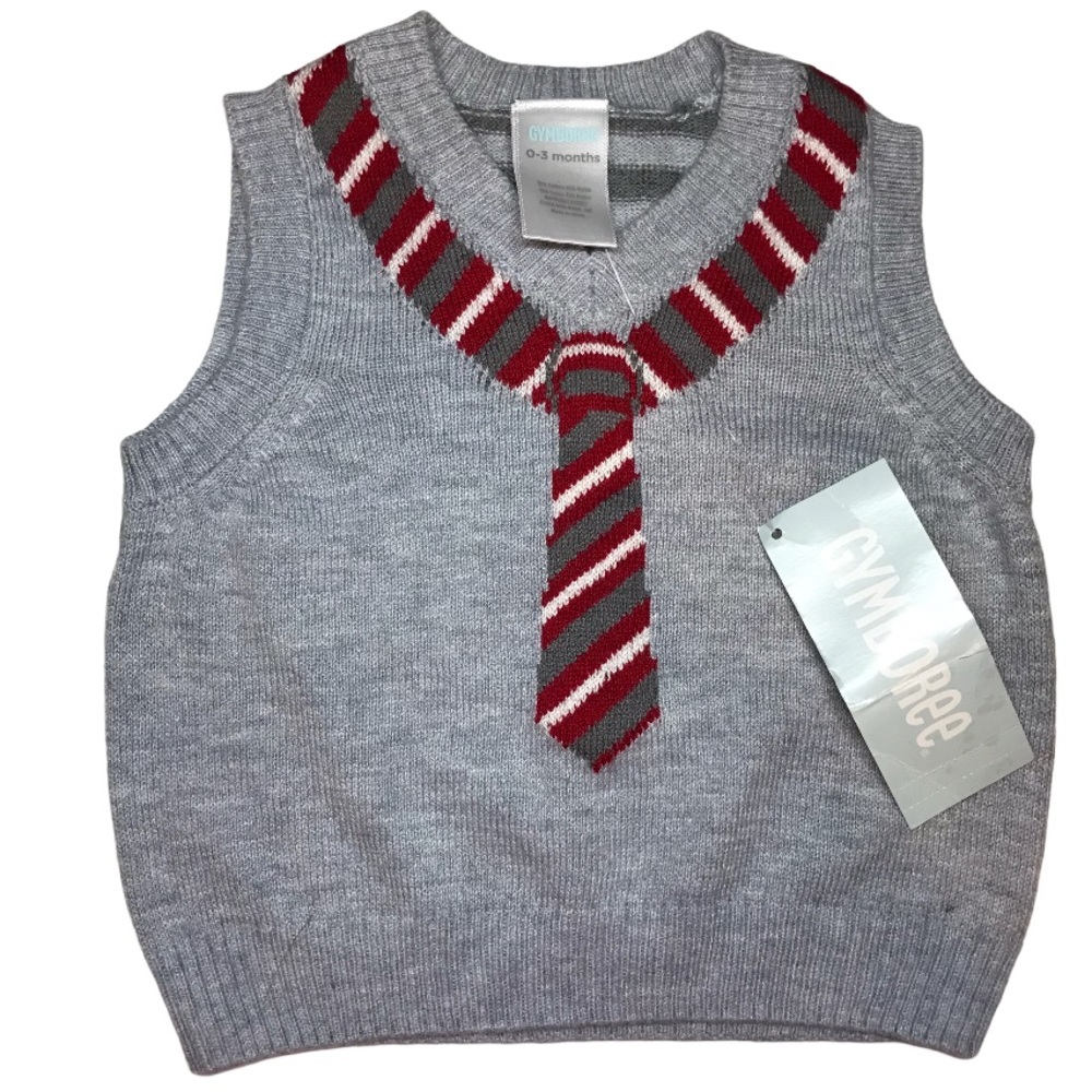 Gymboree Gray Knit Sweater vest with striped tie